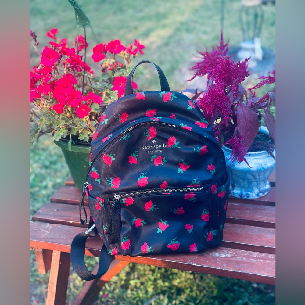 NWOT Kate Spade New York Miniature Backpack Black with Red Roses
